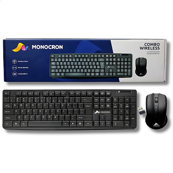 Combo 2X1 (Teclado+Mouse) Sem Fio, Monocron, Wireless, 2.4GHz, Preto - MN5239/MN4W310