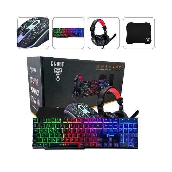 Combo Gamer 4X1 (Teclado+Mouse+Headset+Mousepad), Clanm Nightmare, Led RGB, Preto