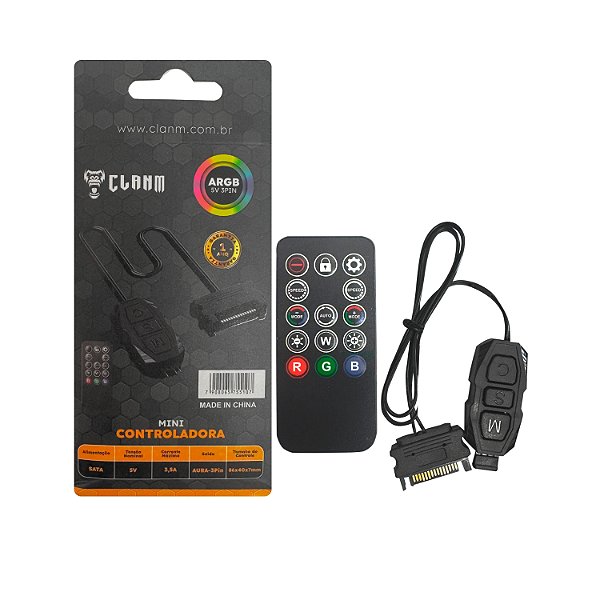 Controladora Gamer Para Cooler, Clanm, ARGB, 5V, AURA 3 Pinos, Com Controle Remoto