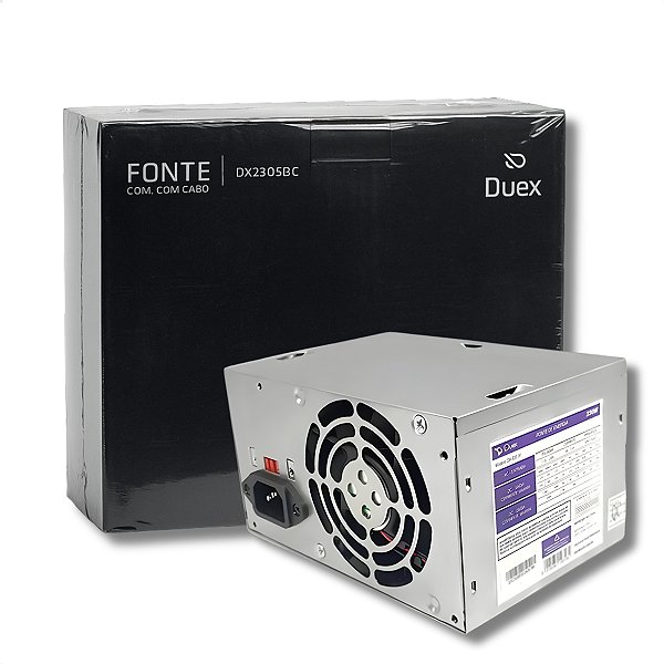 Fonte ATX 230W, Duex, Bivolt Manual, Com Cabo De Energia, 24 Pinos, Prata - DX230SEBC