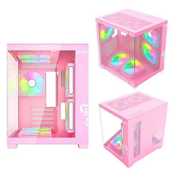 Gabinete Gamer Aquário, Clanm Grodd Candy, Micro-ATX/ITX, Vidro Temperado, Rosa