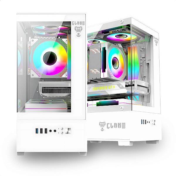 Gabinete Gamer Aquário, Clanm Megalon Snow, Micro-ATX/ITX, Vidro Temperado Frontal/Lateral, Branco
