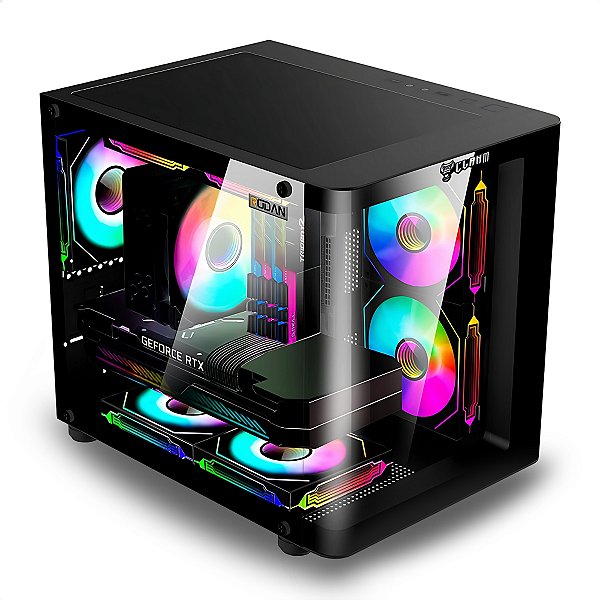 Gabinete Gamer Aquário, Clanm Rodan, Mini-ITX mATX, Vidro Curvo Temperado, Preto