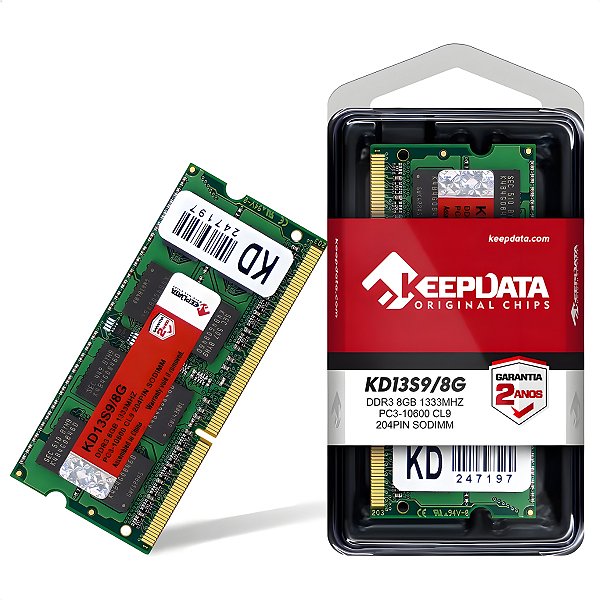 Memória RAM Para Notebook DDR3, 8GB, 1333MHz, Keepdata, CL9, Verde - KD13S9/8G