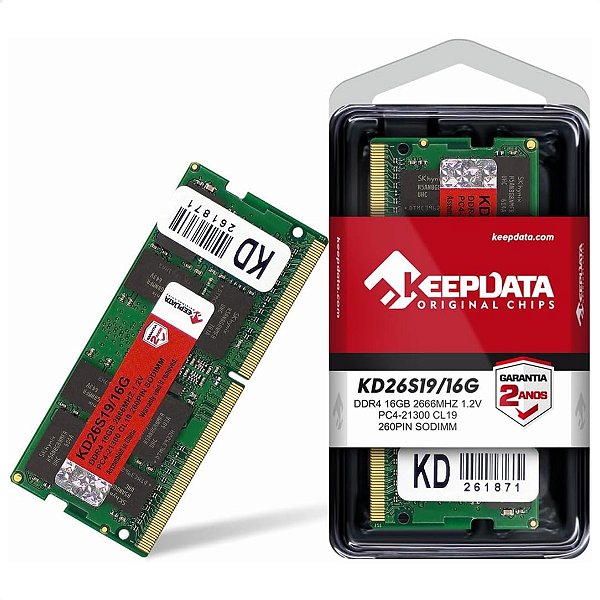 Memória RAM Para Notebook DDR4, Cap 16GB, 2666MHz, Keepdata, CL19, Verde - KD26S19/16G