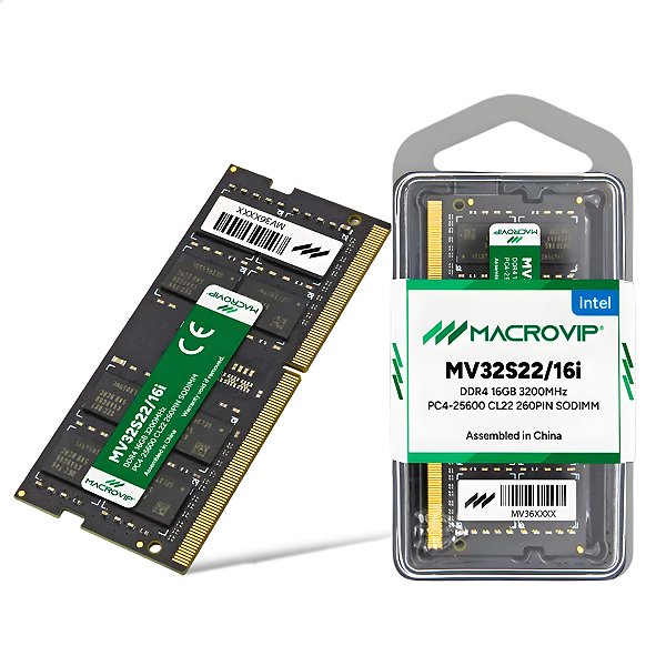 Memória RAM Para Notebook DDR4, Cap 16GB, 3200MHz, Macrovip, CL22, Preta - MV32S22/16I