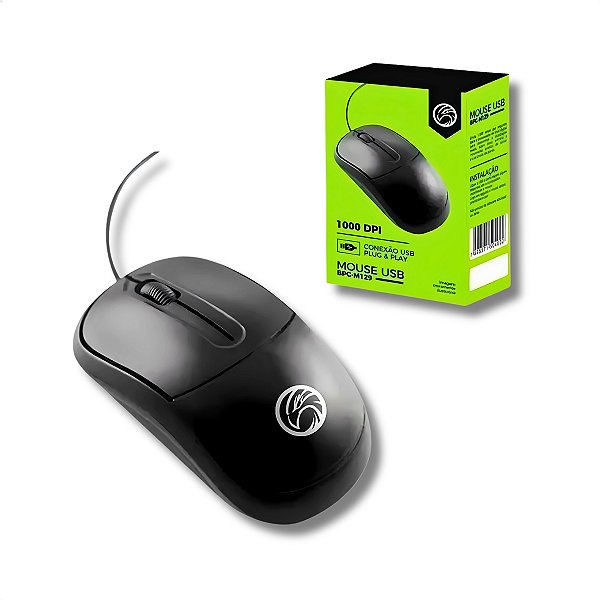 Mouse Óptico Com Fio, Brazil PC, 1000 DPI, USB, Preto - BPC-M129