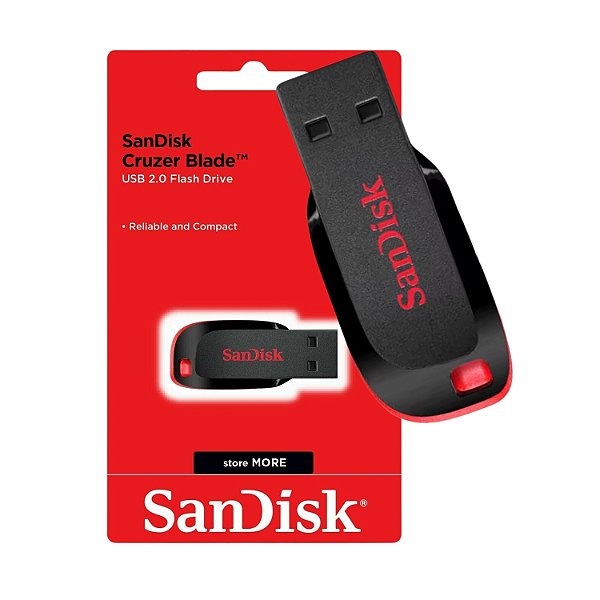 Pendrive Cap 128GB, Sandisk Cruzer Blade Z50, USB 2.0, Preto e Vermelho - SDCZ50-128G-B35