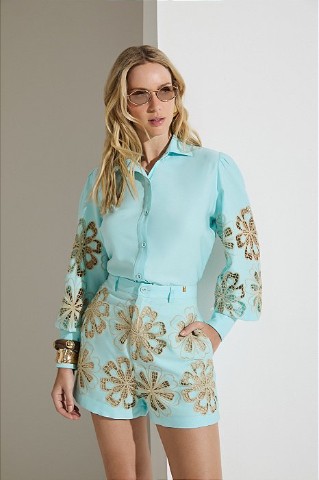 Conjunto Bordado Sunshine Azul Feminino