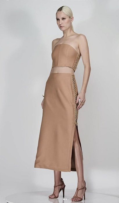 Conjunto Top e Saia Midi Maxi Caramelo