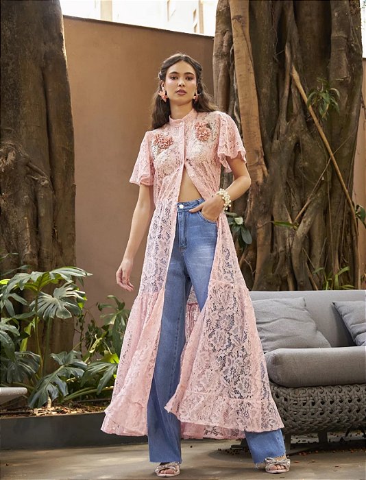 Vestido Terceira Peça Rosa Elegante