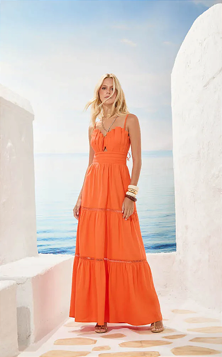 Vestido Longo Bojo Concha Laranja Elegante