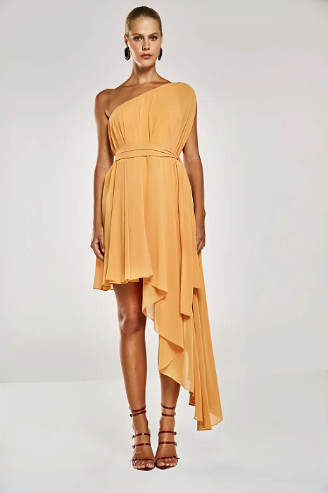 Vestido Joana Laranja Ombro Só | Elegante