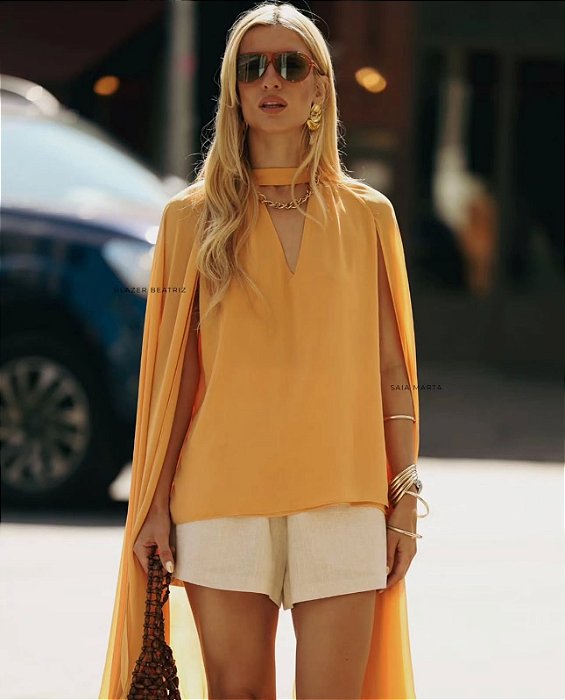 Blusa Bia Laranja Bebê Acetinada Sofisticada