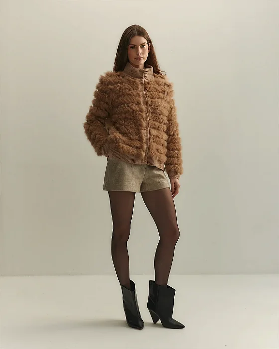 Casaco Tricot Boucle Listra Pele