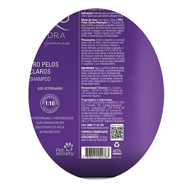 Hydra Groomers Pro Shampoo Pelos Claros 5Lt