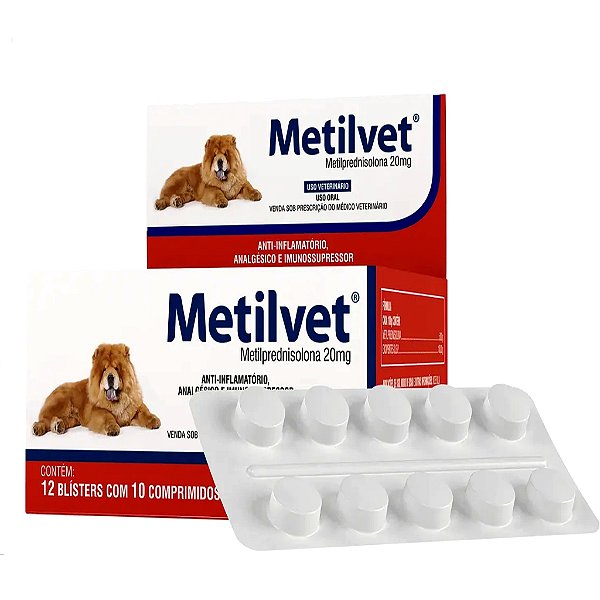 Metilvet 20mg da Vetnil Anti-inflamatório 120 Comprimidos