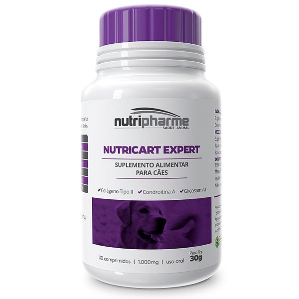 Suplemento Alimentar Nutripharme Nutricart Expert 1.000mg para Cães 30 Comprimidos