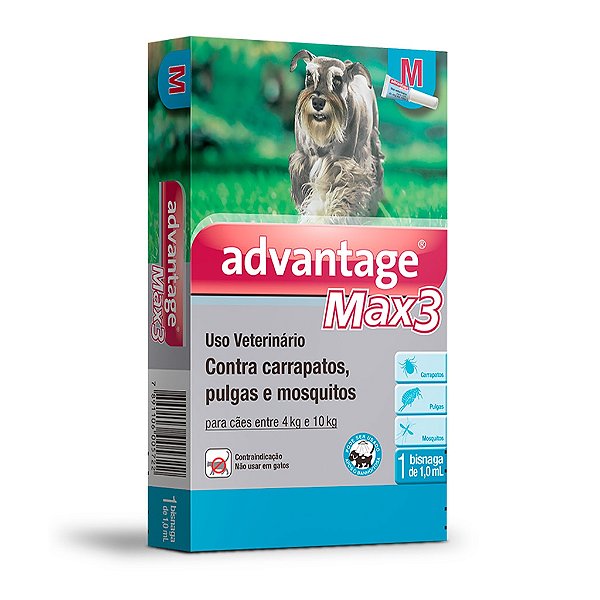 Antipulgas e Carrapatos Advantage Max 3 de 4 a 10 kg: Tripla Proteção com Ação Repelente