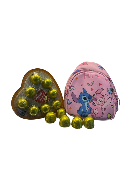 kit blister coração mini trufa tradicional + bolsa personagem