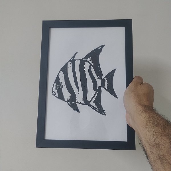 Xilogravura Peixe Enxada A4 Arte em Papel