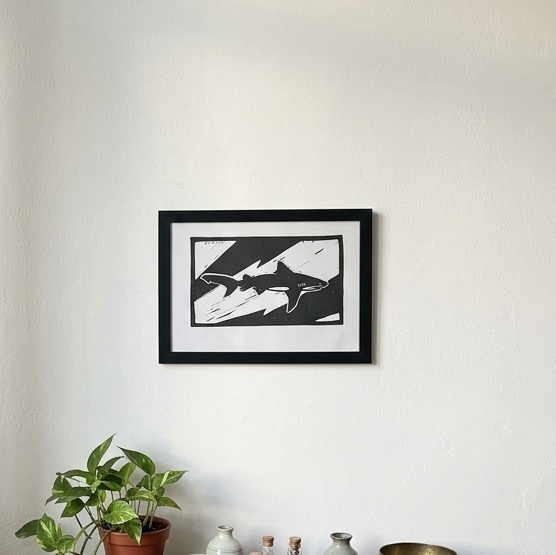 Tubarão Cabeça Chata Linogravura A4