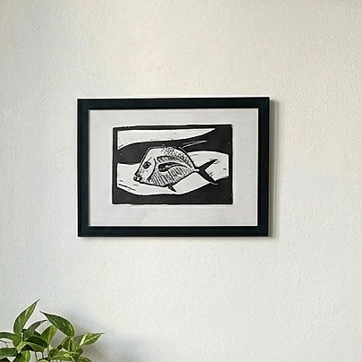 Linogravura Peixe Galo A4 por Uilo Andrade