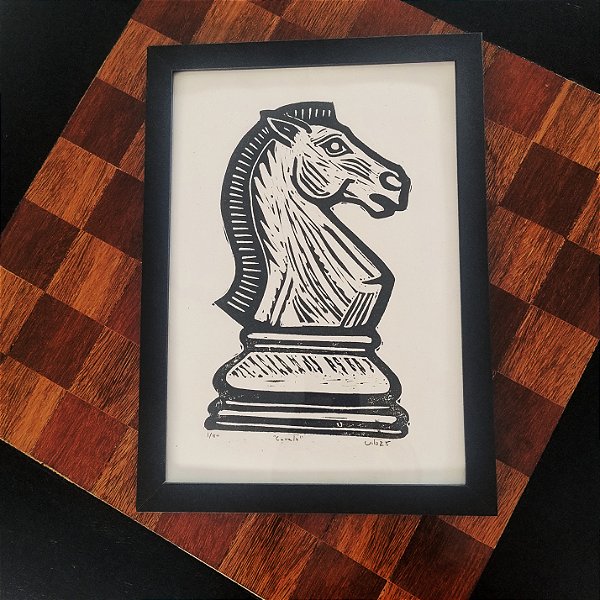 Cavalo Peça de Xadrez Gravura A4