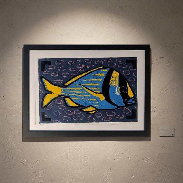 Salema Azul Policromática Linogravura A3