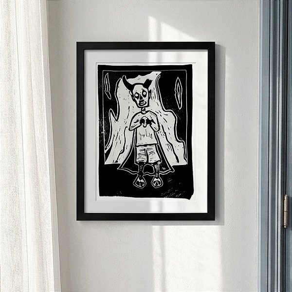 Linogravura O Cão Chupando Manga A4