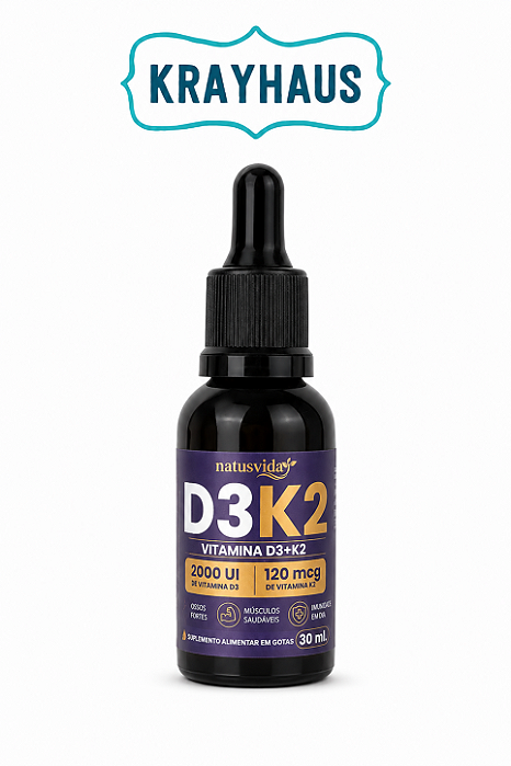 D3 e K2 Vitamina - 2000 UI - 120 MCG - 30 ml gotas - NatusVida