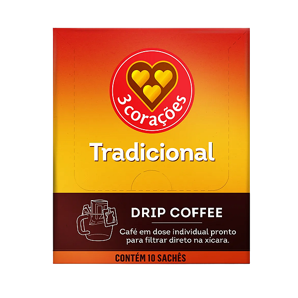 Drip Coffee Café 3 Corações Tradicional Caixa 10 Sachês 10g