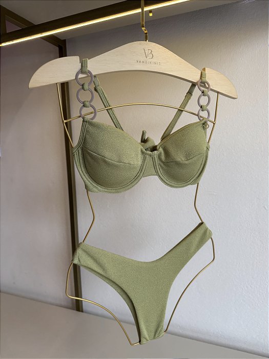 Top 093 aro argolas alça + calcinha asa delta Tulum verde pistache