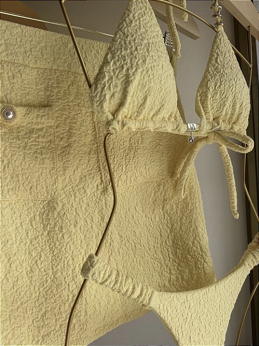 Cortininha com bojo 004 corrente + calcinha frufru aurora amarelo