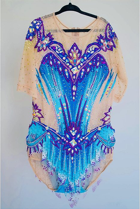 Collant de Competição Azul e Lilás com Cristais – Ginástica Rítmica