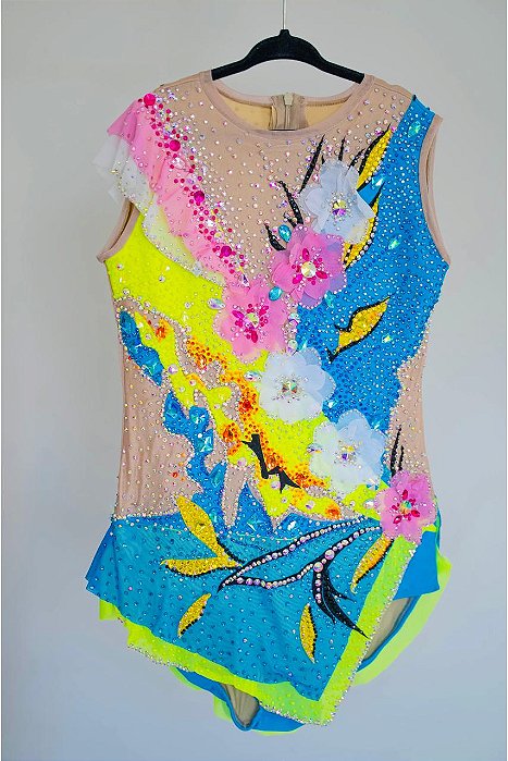 Collant Flora Tropical com Flores 3D e Cristais Elementar