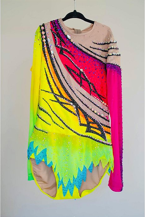 Collant Elementar Neon com Cristais – Ginástica Rítmica | Lieko Ateliê