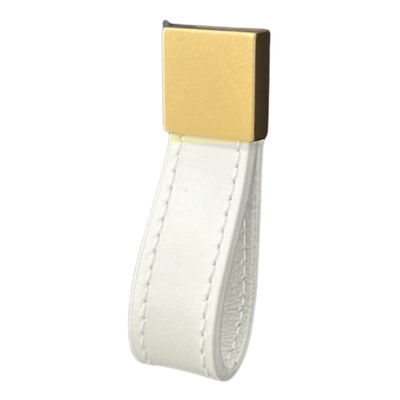 Puxador Para Móvel Ponto Hund Couro Branco com Dourado - Torralba