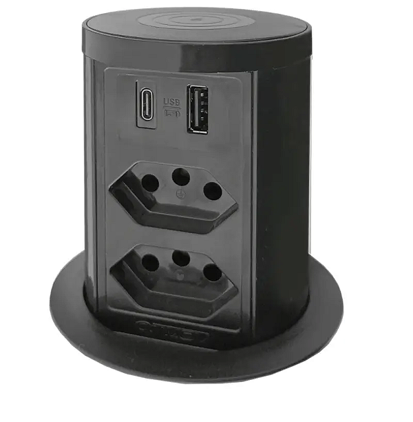 TORRE DE TOMADAS AUTOMÁTICA PRETA COM INDUÇÃO
