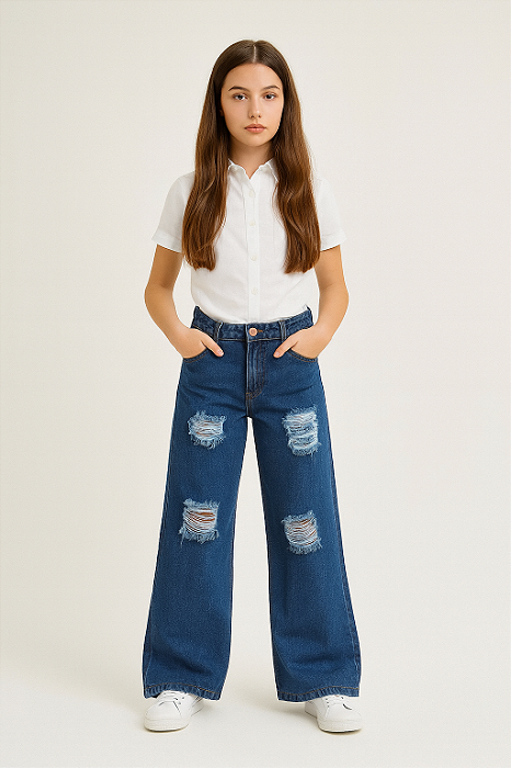 Calça Jeans Juvenil Pantalona