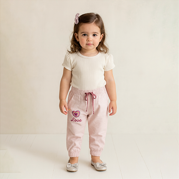 Calça Jogger Bordada Brim