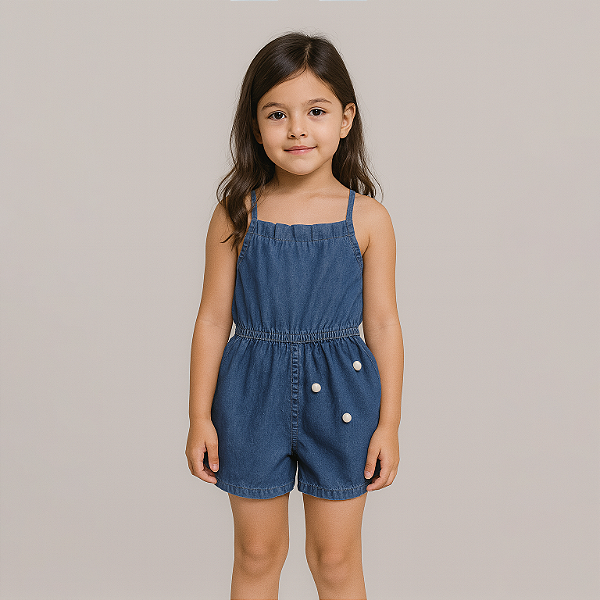 Macaquinho Jeans com PomPom – Ref. 42