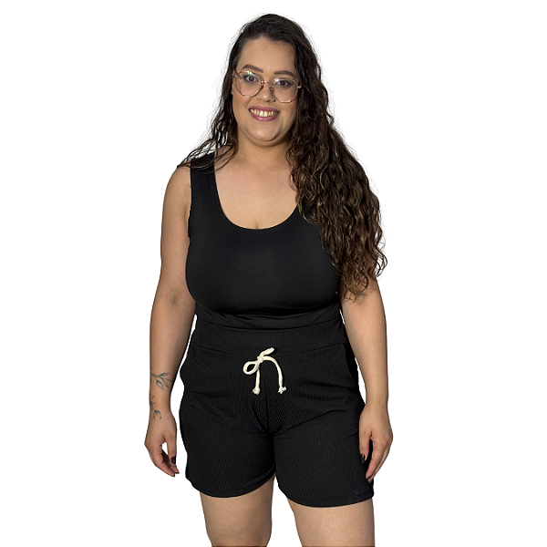 Short Canelado Plus com Cordinha