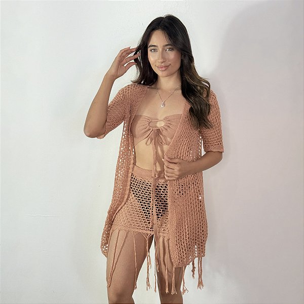 Conjunto Praia Tricô – Saia + Kimono