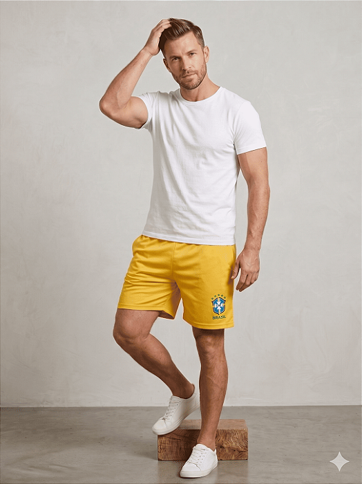 Short Elanca Brasil Amarelo Adulto