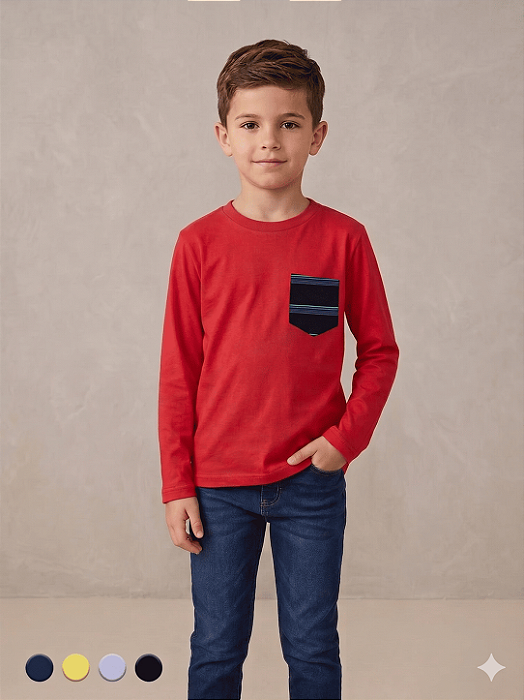 Camisa Manga Longa Infantil com Bolso Liso