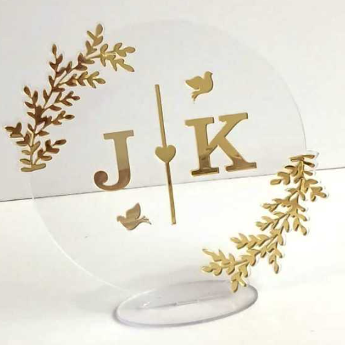 Topo de Bolo clean Casamento/Aniversário Acrílico Espelhado