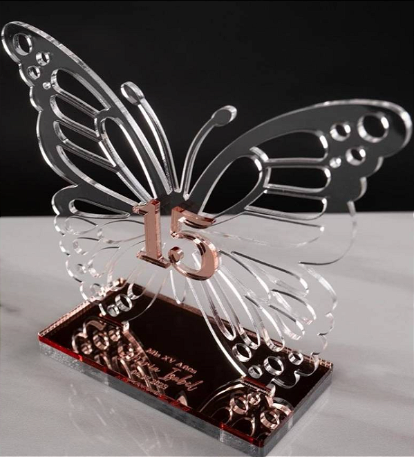 Topo de Bolo em Acrílico Cristal - Borboleta