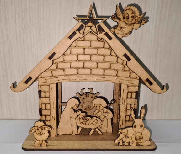 Presépio de Natal em MDF Cru - Enfeite Natalino do Nascimento de Jesus