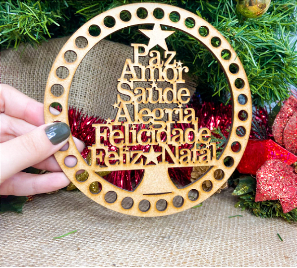 Base para Crochê Pinheiro de Natal com Palavras - 15cm